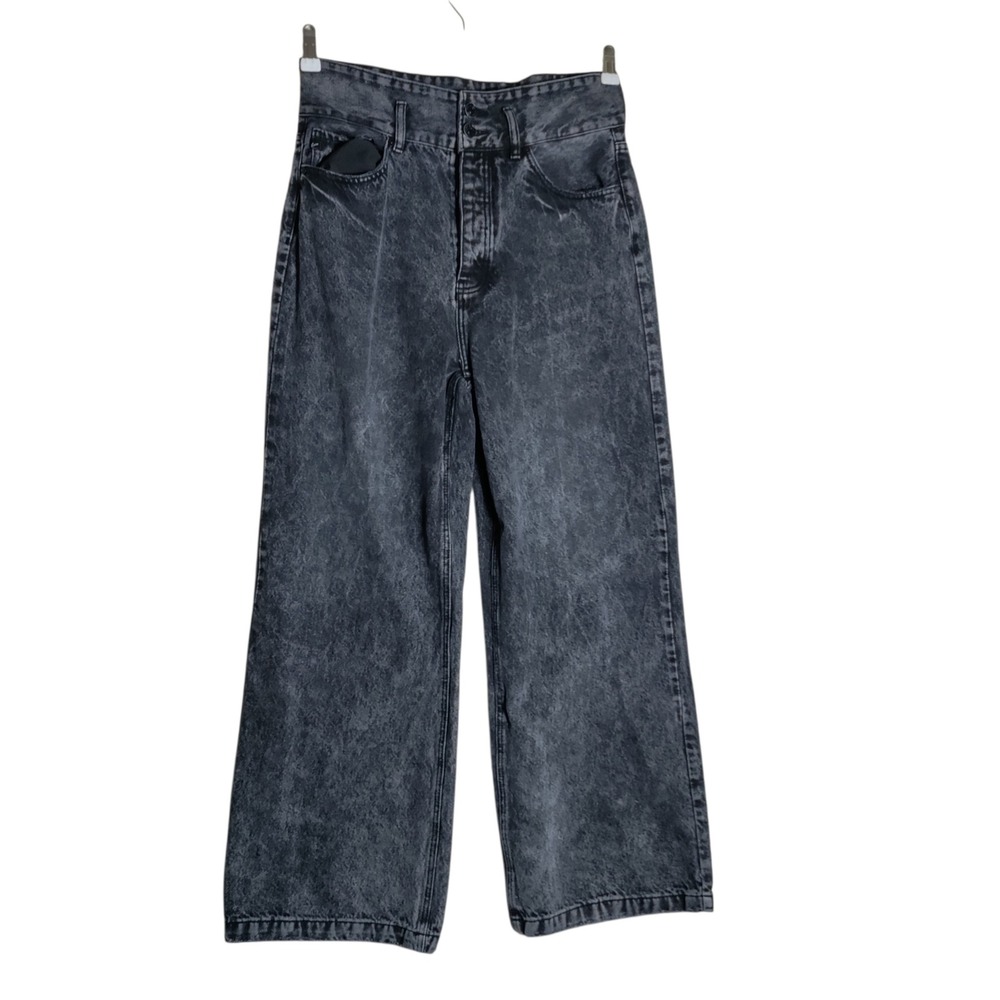 KanCan Womens High Rise Wide Leg Acid Wash Jeans‎ Black Gray KC7395DG Size 9/28